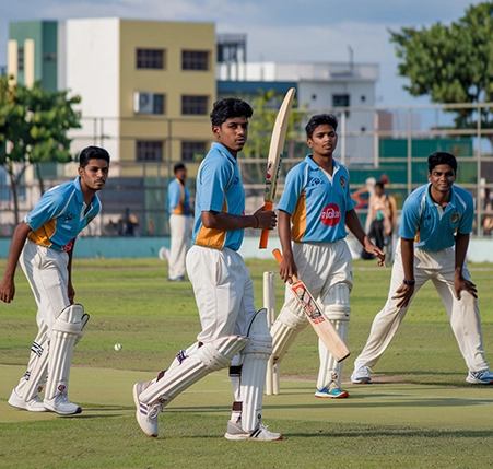 Best School Sports Uniform Manufacturer Company in Mumbai A young boy, dressed in a vibrant red sports uniform and shoes confidently grasps a basketball in his hands