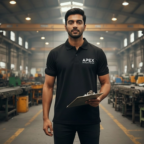 Durable and comfortable polo T-shirts designed for industrial and factory teams.

